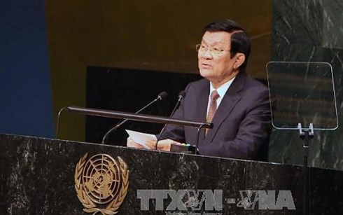 President Truong Tan Sang delivers a keynote speech at the UN Summit  - ảnh 1